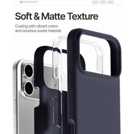 Mercury Pure Silicone Case (Microfiber Soft Touch) with MagSafe priekš Apple iPhone 17 Pro - Tumši Zils - matēts silikona aizmugures apvalks (bampers vāciņš)