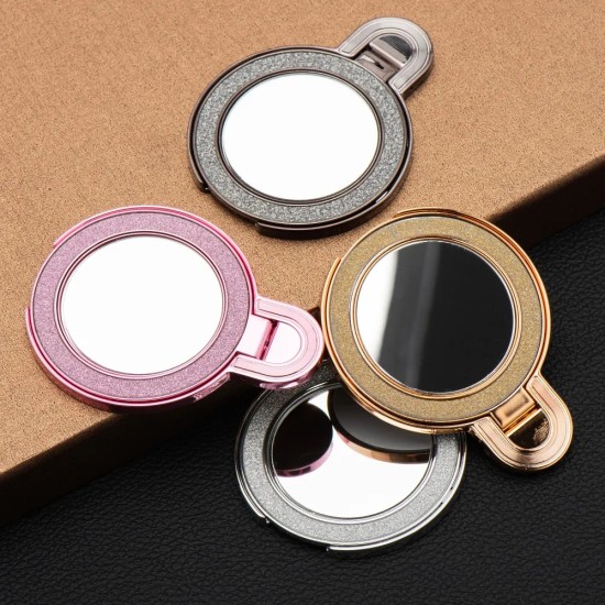 Circle Mirror Stick-on Ring Holder - Melns - Universālais gredzens-turētājs telefonam ar spoguli