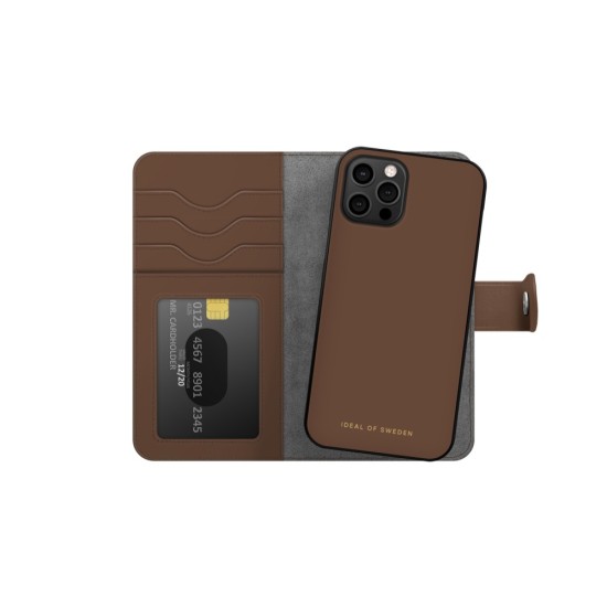 iDeal of Sweden Magnet Wallet+ Case priekš Apple iPhone 12 / 12 Pro - Brown - mākslīgās ādas sāniski atverams maciņš ar bamperu uz magnēta