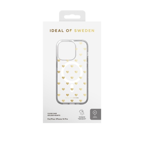 iDeal of Sweden Clear MagSafe Back Case priekš Apple iPhone 14 Pro - Golden Hearts - silikona aizmugures apvalks / bampers-vāciņš