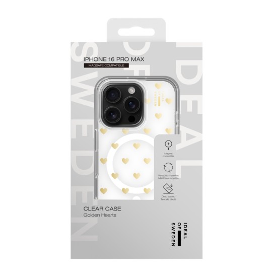iDeal of Sweden Clear MagSafe Back Case priekš Apple iPhone 16 Pro Max - Golden Hearts - silikona aizmugures apvalks / bampers-vāciņš