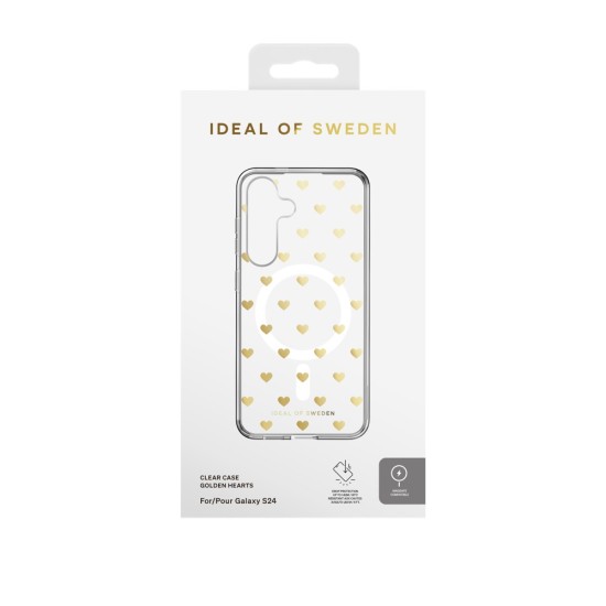 iDeal of Sweden Clear MagSafe Back Case priekš Samsung Galaxy S25 5G S931 / S24 5G S921 - Golden Hearts - silikona aizmugures apvalks / bampers-vāciņš