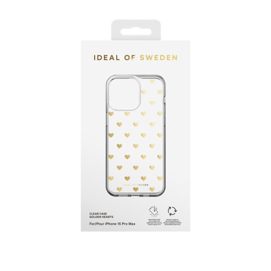 iDeal of Sweden Clear Back Case priekš Apple iPhone 15 Pro Max - Golden Hearts - silikona aizmugures apvalks / bampers-vāciņš