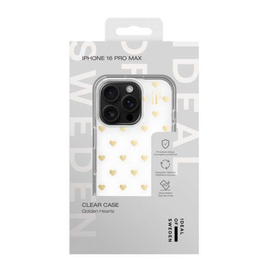 iDeal of Sweden Clear Back Case priekš Apple iPhone 16 Pro Max - Golden Hearts - silikona aizmugures apvalks / bampers-vāciņš