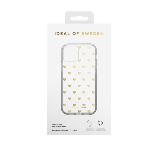 iDeal of Sweden Clear Back Case priekš Apple iPhone 12 / 12 Pro - Golden Hearts - silikona aizmugures apvalks / bampers-vāciņš