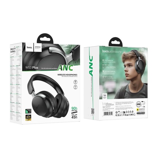 Hoco (W53) ANC Bluetooth 5.4 Wireless Headphones Universālas Bezvadu Austiņas - Melnas