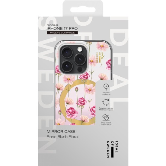 iDeal of Sweden Mirror Back Case with MagSafe priekš Apple iPhone 17 Pro - Rose Blush Floral - silikona-plastikāta aizmugures apvalks / bampers-vāciņš