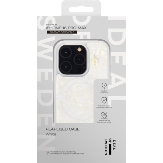 iDeal of Sweden Pearlised MagSafe Back Case priekš Apple iPhone 16 Pro Max - White - silikona-plastikāta aizmugures apvalks / bampers-vāciņš