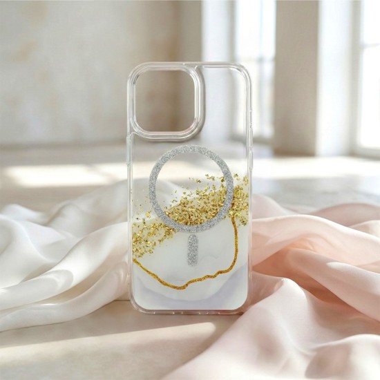 Epoxy MagSafe Back Case priekš Samsung Galaxy S25 5G S931 / S24 5G S921 - Zelts / Balts - silikona aizmugures apvalks no epoksīda sveķiem / bampers-vāciņš