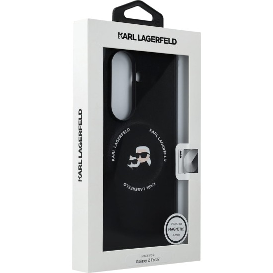 Karl Lagerfeld PU Karl and Choupette Heads Case with MagSafe KLHMZFD7PSMLRKCK priekš Samsung Galaxy Fold7 5G - Melns - mākslīgās ādas aizmugures apvalks