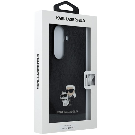 Karl Lagerfeld PU Saffiano Karl and Choupette Case KLHCZFD7SAPKCNPK priekš Samsung Galaxy Fold7 5G - Melns - mākslīgās ādas aizmugures apvalks
