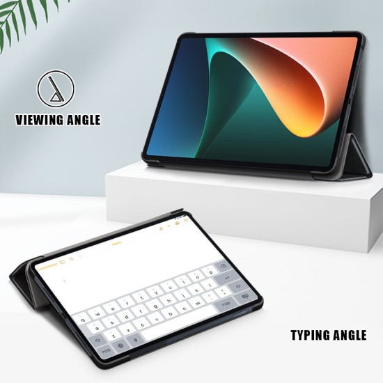 Tri-fold Stand PU Smart Auto Wake/Sleep Leather Case priekš Xiaomi Redmi Pad 2 Pro - Melns - sāniski atverams maciņš ar stendu