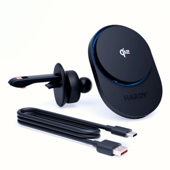 3MK Hardy AeroCharger Qi2 15W Wireles Charger with MagSafe Air Vent Car Holder - Melns - Stiprinājums turētājs uz ventilācija režģa ar iebūvētu bezvadu lādētāju