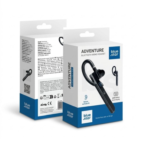 BlueStar Adventure Universāla Bluetooth V5.3 bezvadu austiņa - Melna