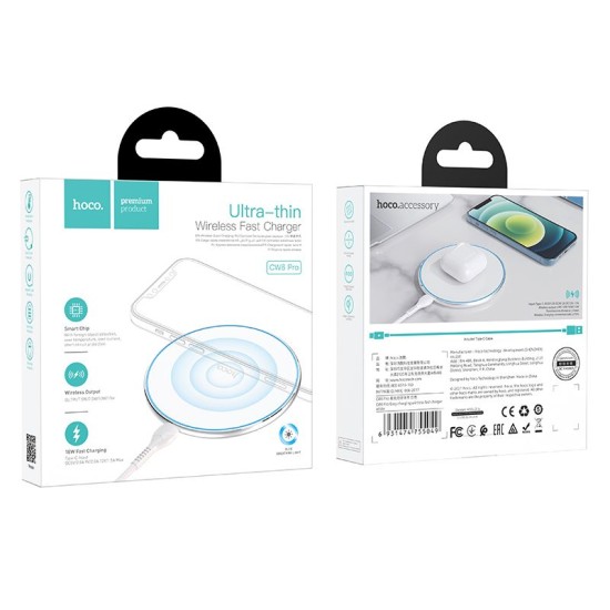 Hoco CW6 Pro Wireless Charger 15W with LED light - Balts - Induktīvs bezvadu USB lādētājs paliktnis