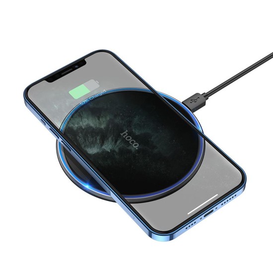 Hoco CW6 Pro Wireless Charger 15W with LED light - Melns - Induktīvs bezvadu USB lādētājs paliktnis