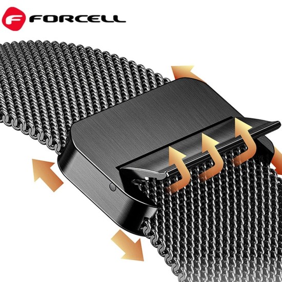 Forcell F-Design (FA14) Magnetic Steel Milanese Watch Strap priekš Apple Watch 42 / 44 / 45 / 46mm / Ultra 49 mm - Rozā Zelts - siksniņas (jostas) viedpulksteņiem no nerūsējoša tērauda ar magnētu