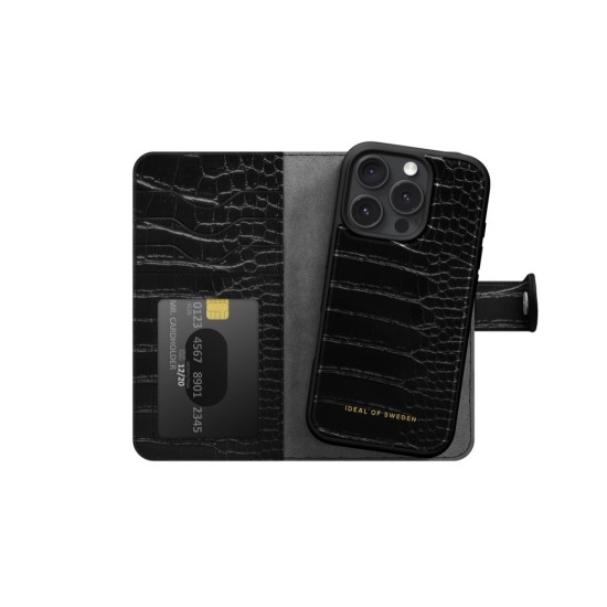 iDeal of Sweden Magnet Wallet+ Case with MagSafe priekš Apple iPhone 17 Pro Max / 18 Pro Max - Black Croco - mākslīgās ādas sāniski atverams maciņš ar bamperu uz magnēta