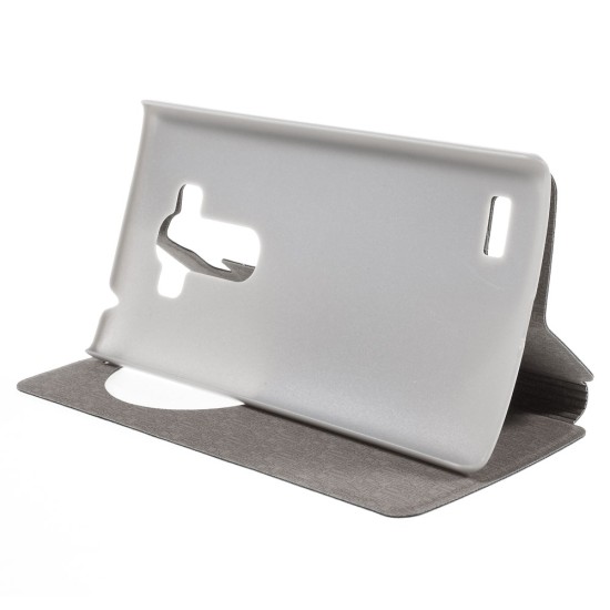 Sand-like Texture Leather Stand Case for LG G4 Beat / G4S H735 Window View - Black - sāniski atverams maciņš ar lodziņu un stendu (ādas maks, grāmatiņa, leather book wallet case cover stand)