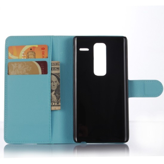 Litchi Leather Flip Case with Credit Card Holder for LG Zero H650E - Blue - sāniski atverams maciņš ar stendu (ādas maks, grāmatiņa, leather book wallet case cover stand)