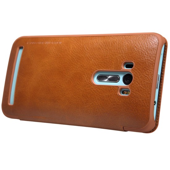 NILLKIN Qin Series APP Smart Leather View Case for Asus Zenfone Selfie ZD551KL - Brown - sāniski atverams maciņš ar lodziņu (ādas maks, grāmatiņa, leather book wallet case cover)