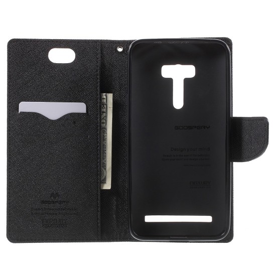 MERCURY GOOSPERY Wallet Leather Case for Asus Zenfone Selfie ZD551KL - Black - sāniski atverams maciņš ar stendu (ādas maks, grāmatiņa, leather book wallet case cover stand)