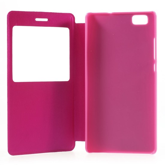 View Window Leather Case for Huawei Ascend P8 Lite - Rose - sāniski atverams maciņš ar lodziņu un stendu (ādas maks, grāmatiņa, leather book wallet case cover stand)