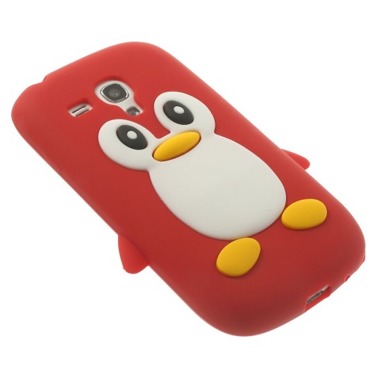 Cute 3D Penguin Silicone Jelly Case for Samsung Galaxy S3 mini i8190 / i8200 - Red - silikona aizmugures apvalks (bampers, vāciņš, slim TPU silicone case cover, bumper)