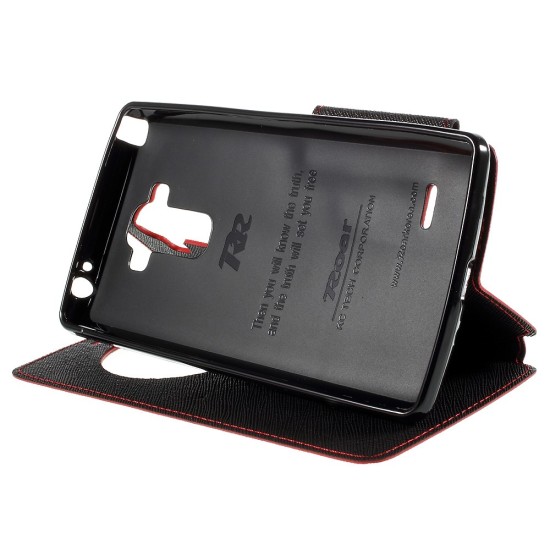 RoarKorea Fancy Diary View LG G4 H815 Wake/Sleep - Sarkans - sāniski atverams maciņš ar stendu un lodziņu (ādas maks, grāmatiņa, leather book wallet case cover stand)