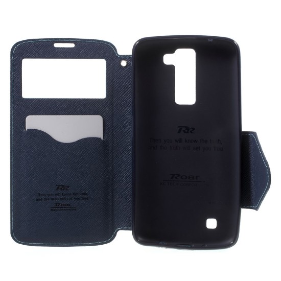 RoarKorea Fancy Diary View LG K8 K350 - Gaiši Zils - sāniski atverams maciņš ar stendu un lodziņu (ādas maks, grāmatiņa, leather book wallet case cover stand)