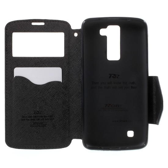 RoarKorea Fancy Diary View LG K8 K350 - Melns - sāniski atverams maciņš ar stendu un lodziņu (ādas maks, grāmatiņa, leather book wallet case cover stand)