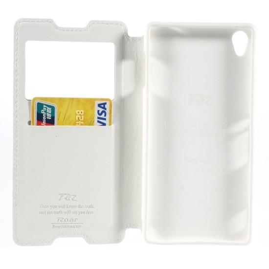 RoarKorea Noble View Sony Xperia Z3 D6603 - Balts - sāniski atverams maciņš ar stendu un lodziņu (ādas maks, grāmatiņa, leather book wallet case cover stand)