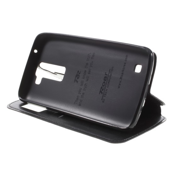 RoarKorea Noble View priekš LG K10 K420 / K430 - Melns - sāniski atverams maciņš ar stendu un lodziņu (ādas maks, grāmatiņa, leather book wallet case cover stand)
