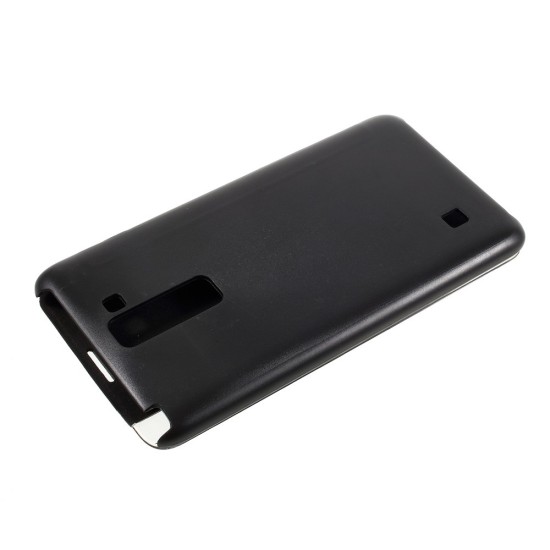 View Window Leather Smart Phone Case for LG Stylus 2 K520 - Black - sāniski atverams maciņš ar lodziņu un stendu (ādas maks, grāmatiņa, leather book wallet case cover stand)