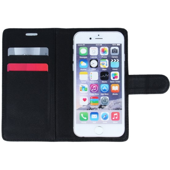 GreenGo Universal Smart Up book case priekš telefoniem ar ekrānu izmēru 5.5 inch - Melns - universāls sāniski atverams maciņš ar stendu (ādas maks, grāmatiņa, leather book wallet cover stand)