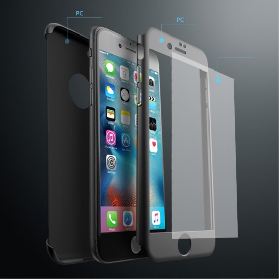 IPAKY Full Protection Hard Cover with Glass priekš Apple iPhone 7 - Sudrabains (ar izgriezumu) - plastikas aizmugures apvalks ar aizsardzības stiklu / bampers-vāciņš