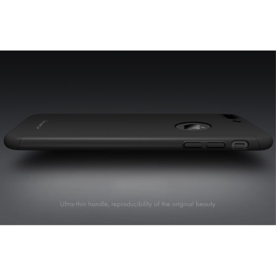 IPAKY Full Protection Hard Cover with Glass (Logo Cutout) priekš Apple iPhone 7 Plus - Melns - plastikas aizmugures apvalks ar aizsardzības stiklu (bampers, vāciņš, PU back cover, bumper shell)