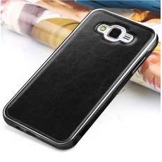Mofi Aluminium alloy back case priekš Samsung Galaxy J7 J700 - Melns - alumīnija / ādas aizmugures apvalks (bampers, vāciņš, slim cover, bumper)
