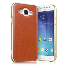 Mofi Aluminium alloy back case priekš Samsung Galaxy J7 J700 - Brūns - alumīnija / ādas aizmugures apvalks (bampers, vāciņš, slim cover, bumper)