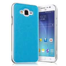 Mofi Aluminium alloy back case priekš Samsung Galaxy J7 J700 - Gaiši Zils - alumīnija / ādas aizmugures apvalks (bampers, vāciņš, slim cover, bumper)