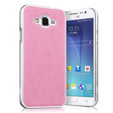 Mofi Aluminium alloy back case priekš Samsung Galaxy J7 J700 - Rozā - alumīnija / ādas aizmugures apvalks (bampers, vāciņš, slim cover, bumper)