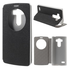 Sand-like Texture Leather Stand Case for LG G4 Beat / G4S H735 Window View - Black - sāniski atverams maciņš ar lodziņu un stendu (ādas maks, grāmatiņa, leather book wallet case cover stand)