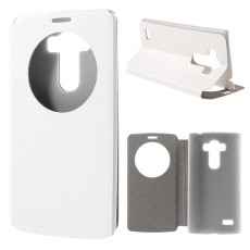 Sand-like Texture Leather Stand Case for LG G4 Beat / G4S H735 Window View - White - sāniski atverams maciņš ar lodziņu un stendu (ādas maks, grāmatiņa, leather book wallet case cover stand)