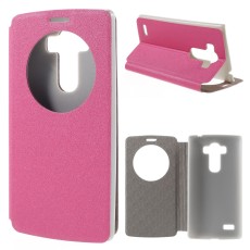 Sand-like Texture Leather Stand Case for LG G4 Beat / G4S H735 Window View - Rose - sāniski atverams maciņš ar lodziņu un stendu (ādas maks, grāmatiņa, leather book wallet case cover stand)