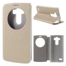 Sand-like Texture Leather Stand Case for LG G4 Beat / G4S H735 Window View - Gold - sāniski atverams maciņš ar lodziņu un stendu (ādas maks, grāmatiņa, leather book wallet case cover stand)