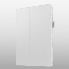 Litchi Skin Leather Stand Case for Samsung Galaxy Tab E 9.6-inch T560 / T561 - White - sāniski atverams maciņš ar stendu (ādas maks, grāmatiņa, leather book wallet case cover stand)