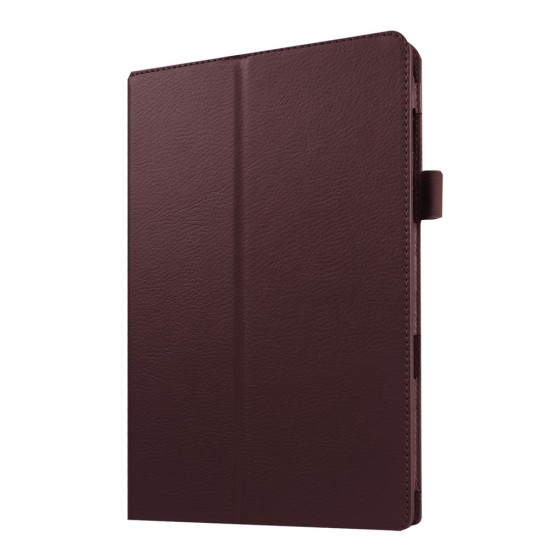 Litchi Skin Leather Stand Case for Samsung Galaxy Tab E 9.6-inch T560 / T561 - Brown - sāniski atverams maciņš ar stendu (ādas maks, grāmatiņa, leather book wallet case cover stand)