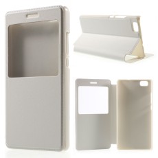 View Window Leather Case for Huawei Ascend P8 Lite - White - sāniski atverams maciņš ar lodziņu un stendu (ādas maks, grāmatiņa, leather book wallet case cover stand)