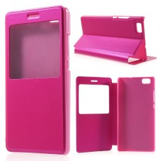 View Window Leather Case for Huawei Ascend P8 Lite - Rose - sāniski atverams maciņš ar lodziņu un stendu (ādas maks, grāmatiņa, leather book wallet case cover stand)