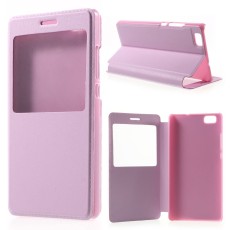 View Window Leather Case for Huawei Ascend P8 Lite - Pink - sāniski atverams maciņš ar lodziņu un stendu (ādas maks, grāmatiņa, leather book wallet case cover stand)